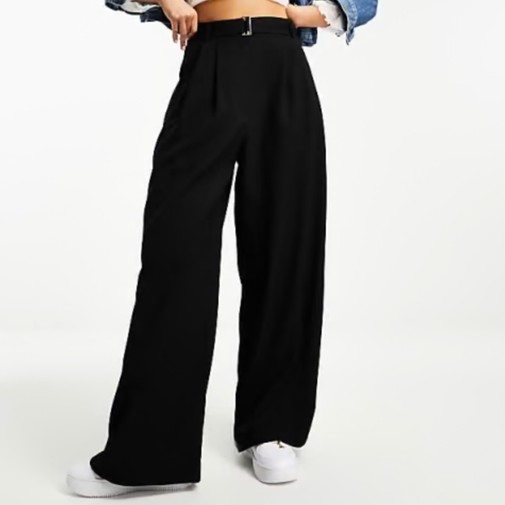 RIVIR Pleated Wide-Leg Trousers-Black-Size Large